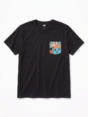 Old Navy Soft-Washed Pocket Tee | Black Tropical Print XXL